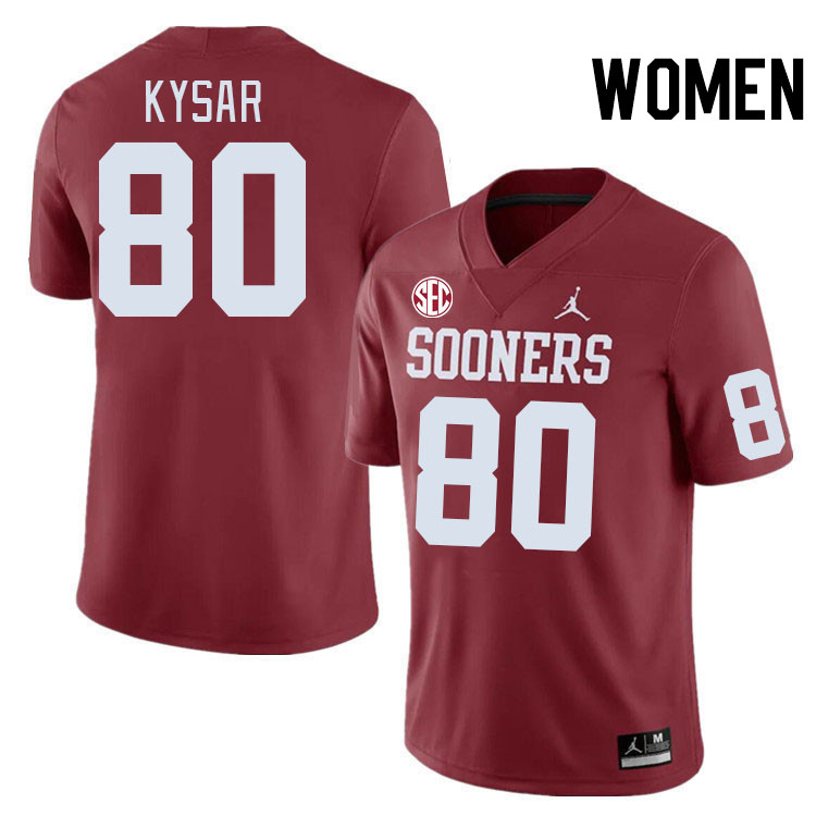 Women #80 Bergin Kysar Oklahoma Sooners 2024 SEC Conference College Football Jerseys-Crimson